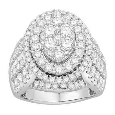 Womens 4 CT. T.W. Genuine White Diamond 10K White Gold Oval Engagement Ring