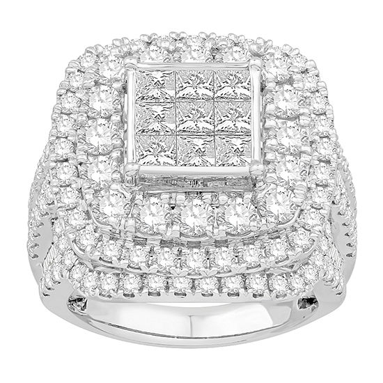 Womens 4 CT. T.W. Genuine White Diamond 10K White Gold Engagement Ring