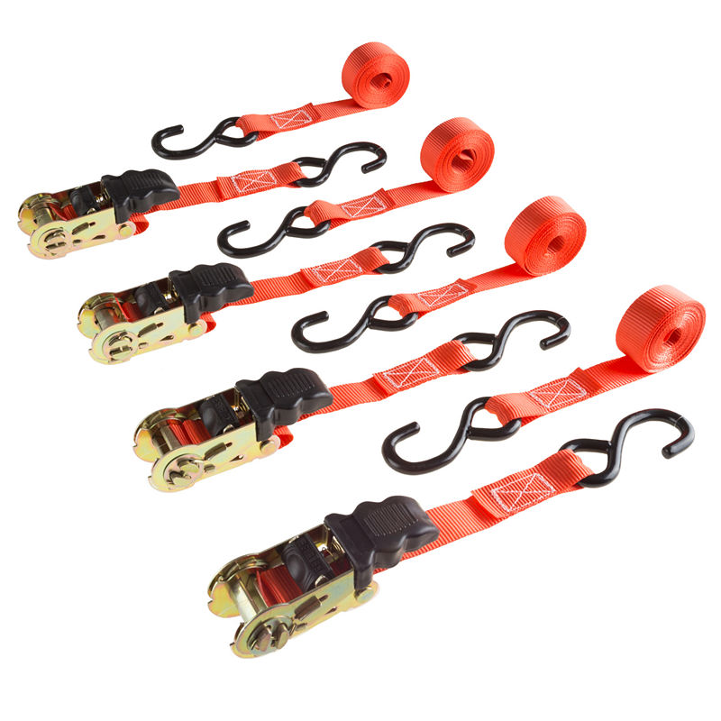 Stalwart 10 Ft. Ratchet Tie Down Straps - 4 Pack, Red