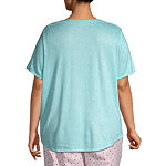 Sleep Chic Womens Plus Short Sleeve V Neck Pajama Top