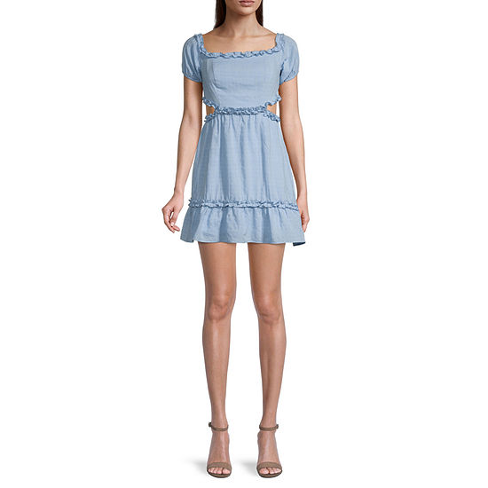 City Triangle Juniors Short Sleeve Cut Out Fit + Flare Dress
