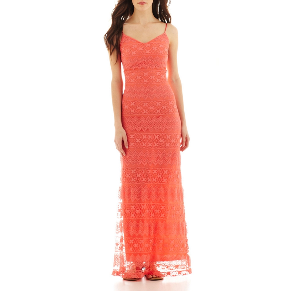Bisou Bisou Sleeveless Lace Maxi Dress, Coral/cora