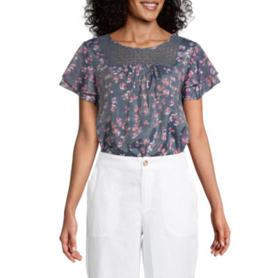 liz claiborne womens round neck short sleeve blouse
