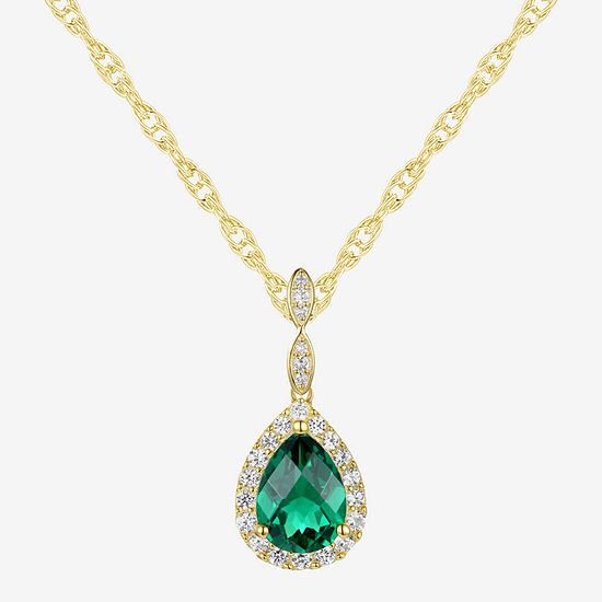 Limited Time Special! Womens Lab Created Green Emerald 14K Gold Over Silver Sterling Silver Pear Pendant Necklace