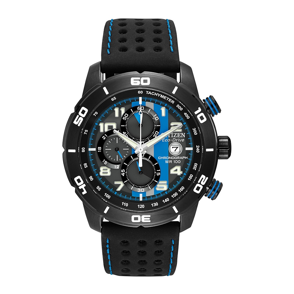 Citizen Eco Drive Primo Mens Black & Blue Multifunction Watch CA0467 03E