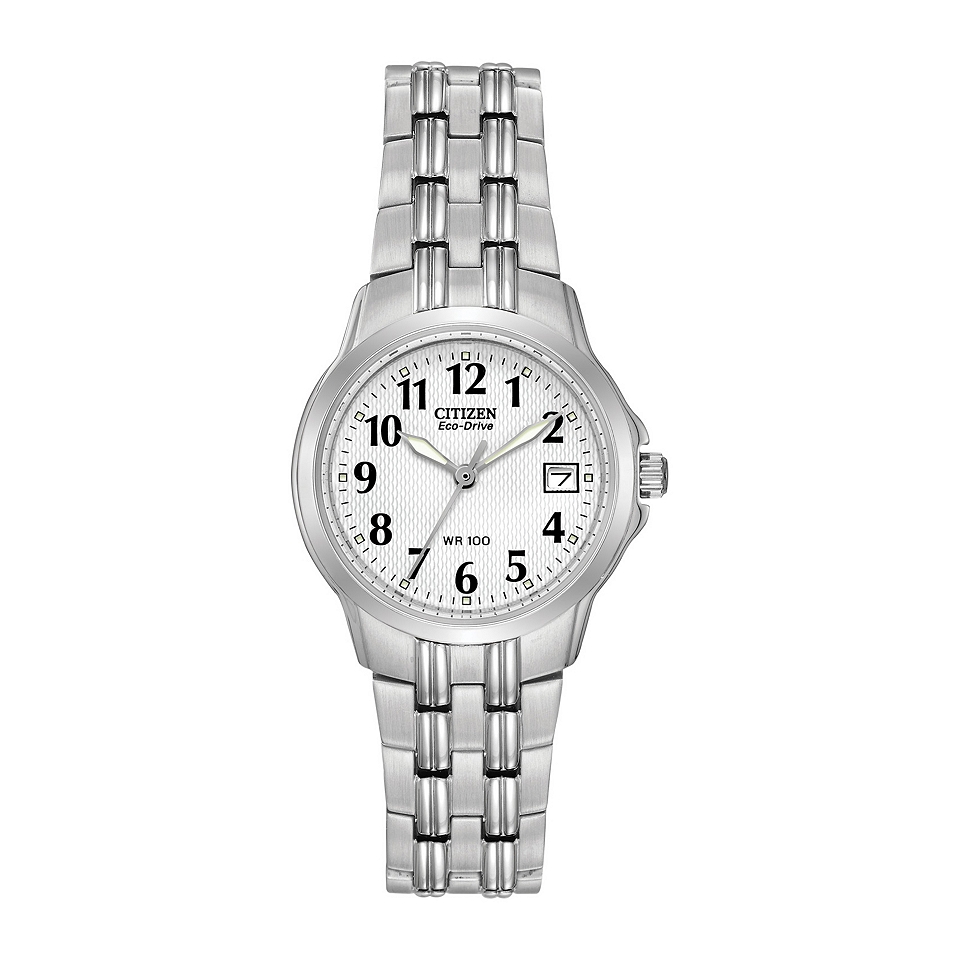 Citizen Eco Drive Womens Silver Tone White Watch EW1540 54A