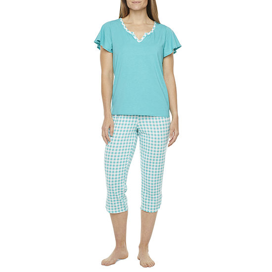 Liz Claiborne Womens 2-pc. Capri Pajama Set Short Sleeve V-Neck - JCPenney