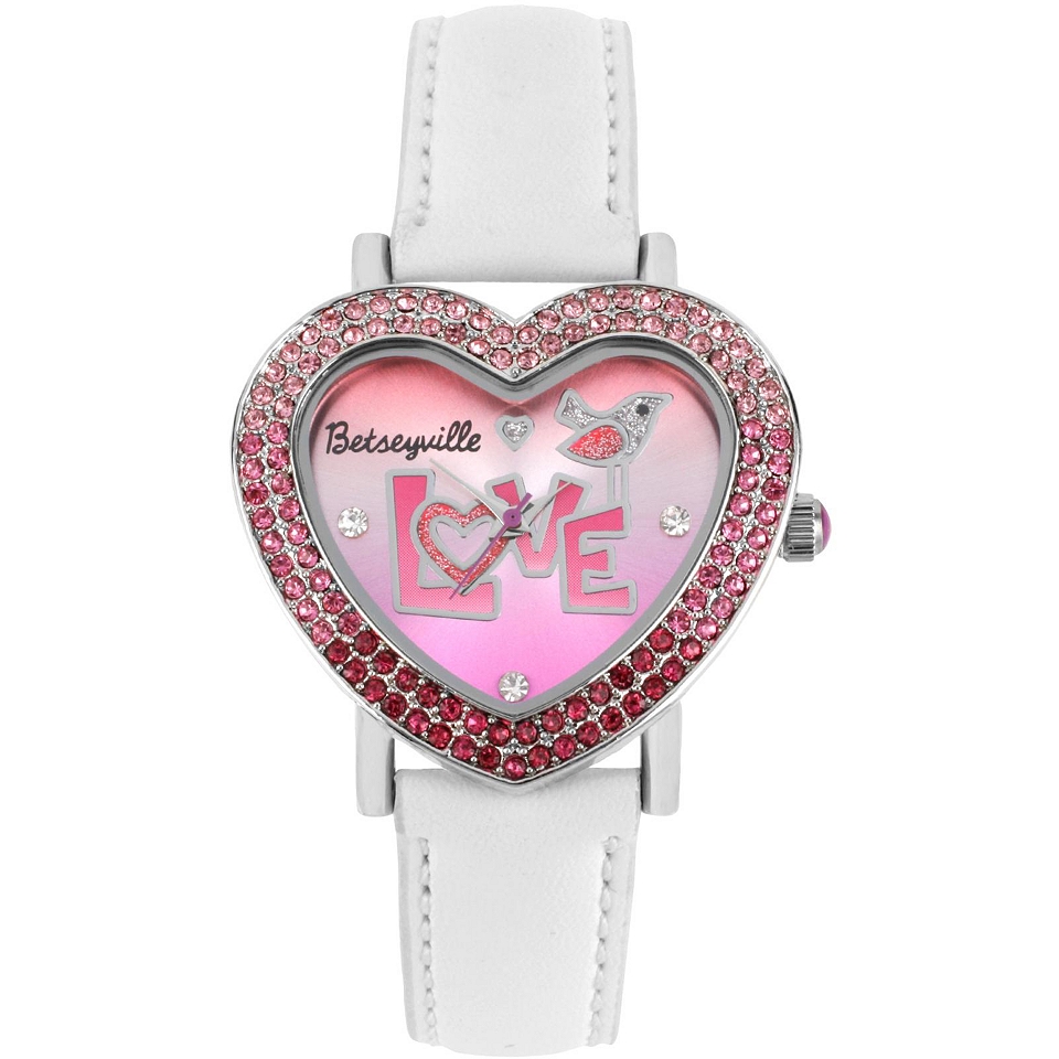 BETSEYVILLE Womens Crystal Accent Heart Watch, White