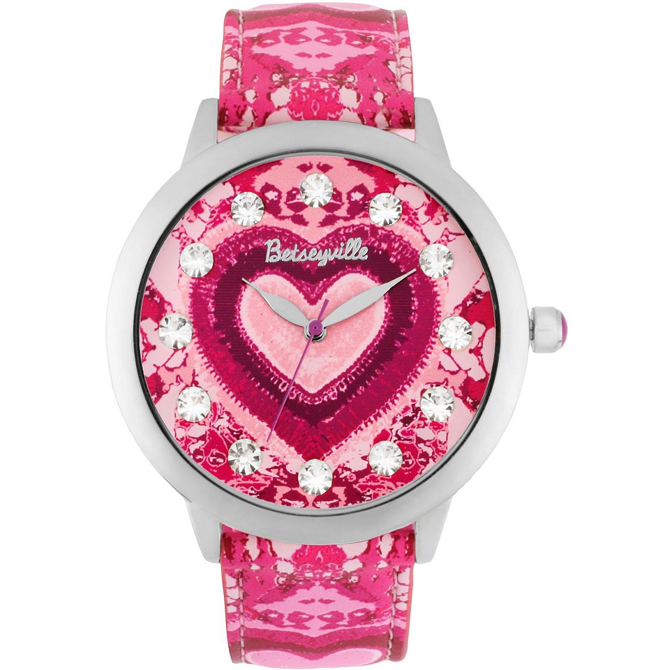 BETSEYVILLE Womens Crystal Accent Heart Watch, Pink