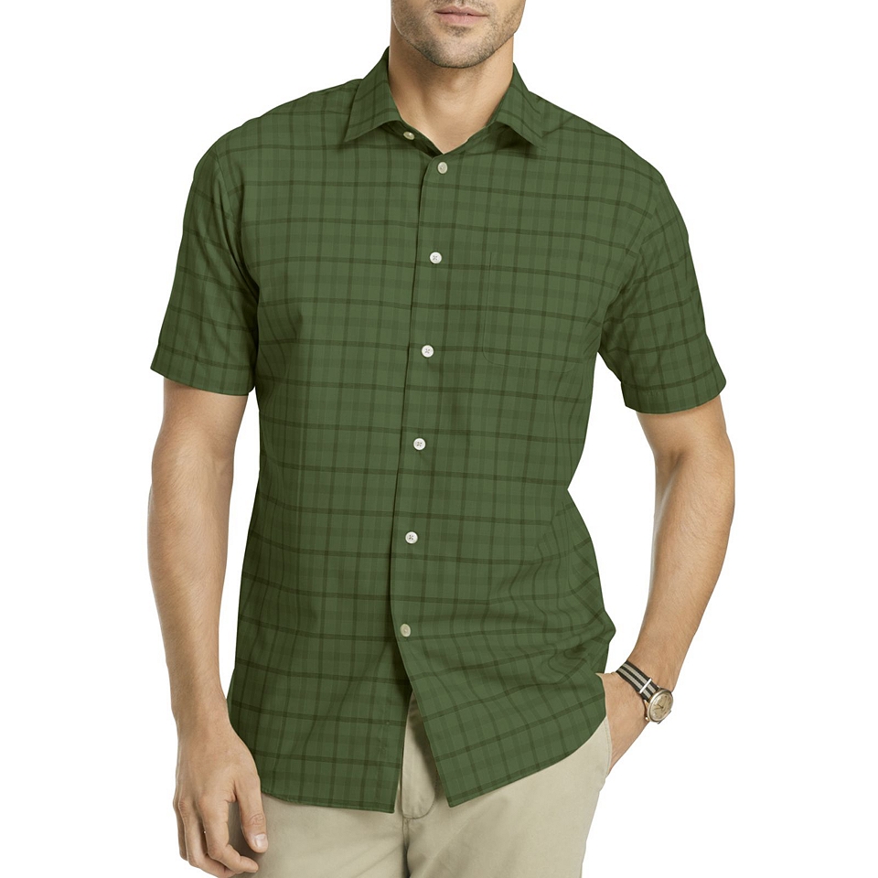 Van Heusen Short Sleeve No Iron Button Front Shirt, Green, Mens