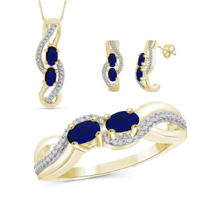 Diamond Accent Genuine Blue Sapphire 14k Gold Over Silver 3 Pc