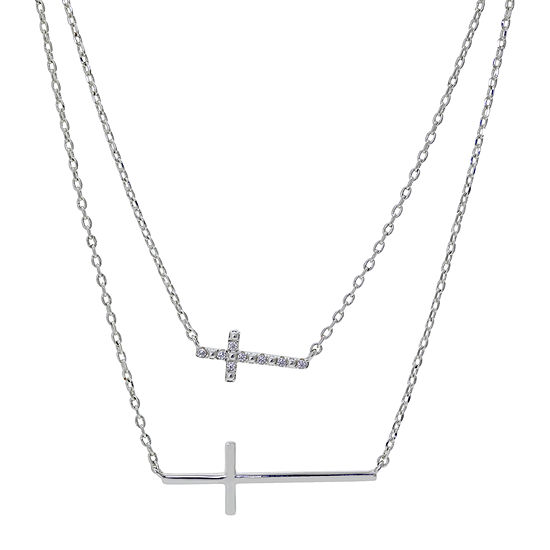 Sparkle Allure You & Me 2-pc. Cubic Zirconia Pure Silver Over Brass 16 Inch Link Cross Necklace Set