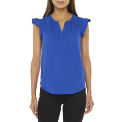 liz claiborne womens split crew neck short sleeve blouse