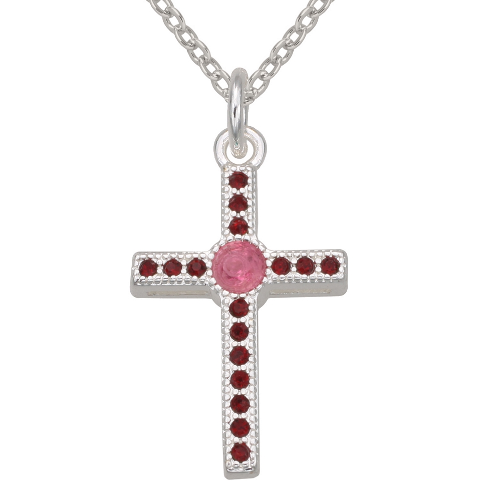 Bridge Jewelry Pure Silver Plated Red Crystal Cross Pendant