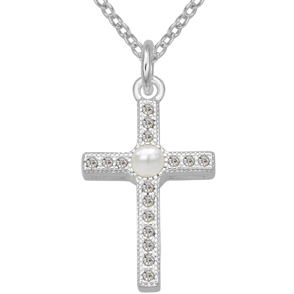 Bridge Jewelry Pure Silver Plated Crystal Cross Pendant