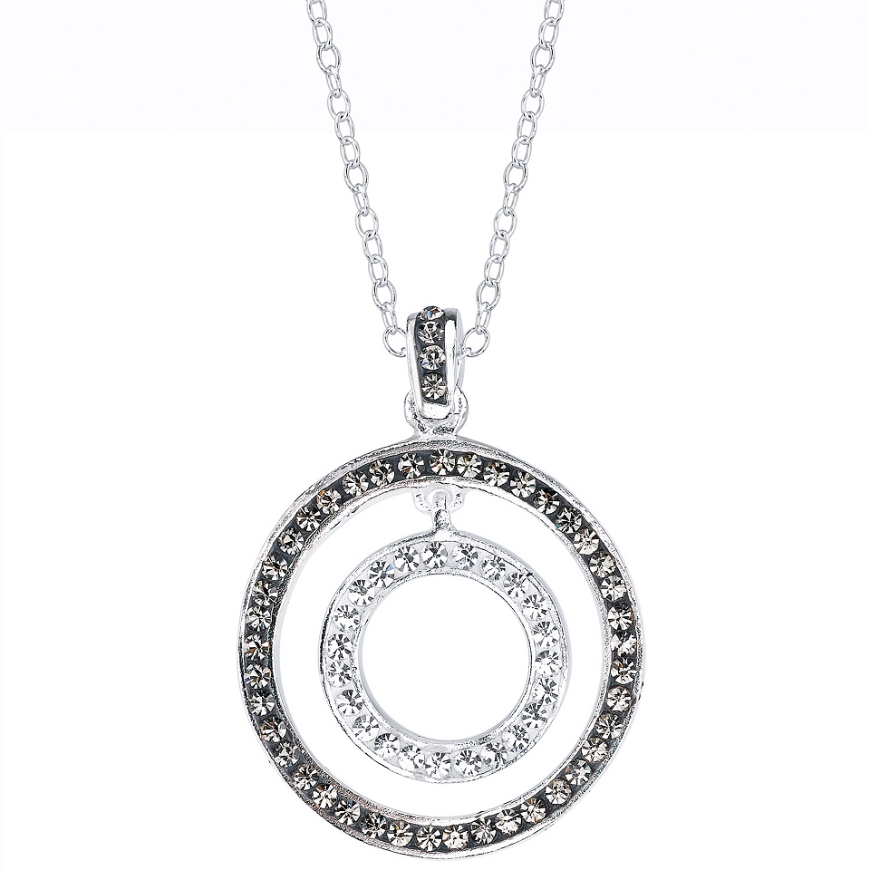 Bridge Jewelry Silver Plated Black Diamond Accent & Crystal Circle Pendant