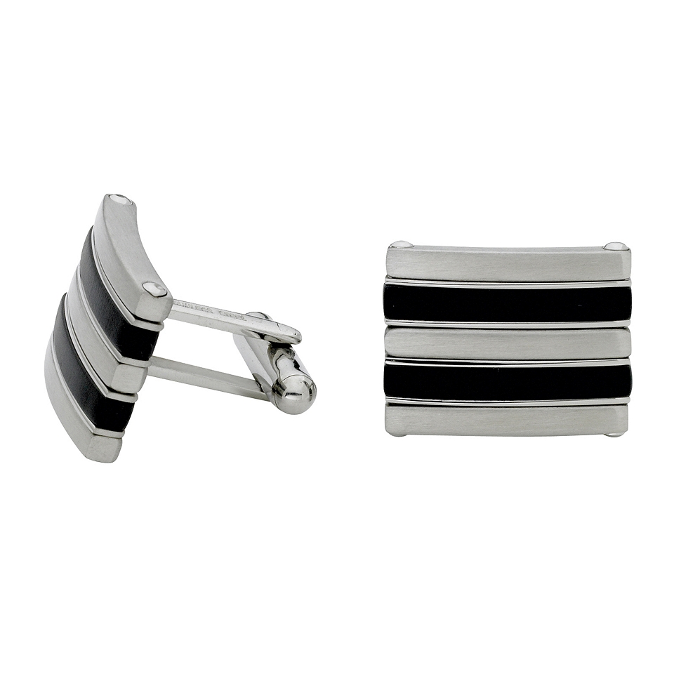 Stainless Steel and Black Rubber Cuff Links, Black/Silver, Mens