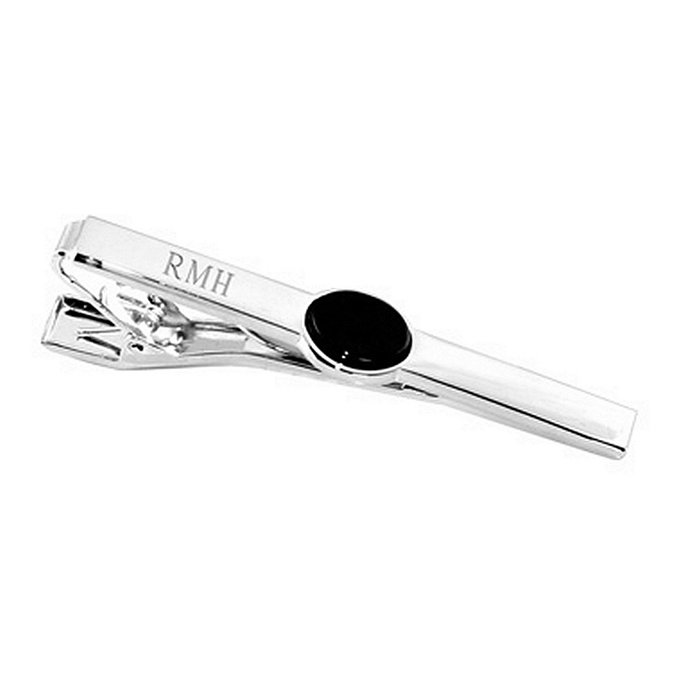 Personalized Tie Bar with Onyx Stone, Black/Silver, Mens
