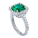 Lab-Created Green Emerald & Lab-Created White Sapphire Sterling Silver Cocktail Ring