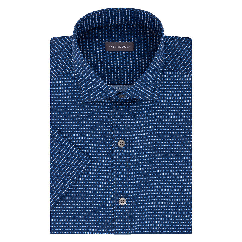 Van Heusen Short Sleeve Poplin Dress Shirt - Slim, Mens, Size 14-14.5, Blue