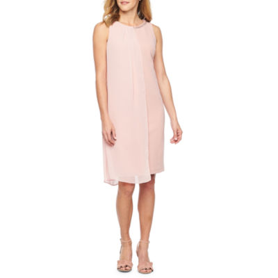 S. L. Fashions Sleeveless Beaded Neck Shift Dress