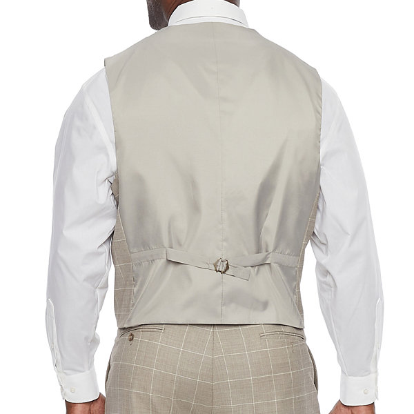 Stafford Signature Coolmax Mens Tan Texture Windowpane Classic Fit Suit Vest