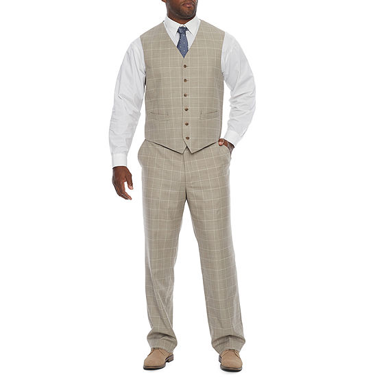 Stafford Signature Coolmax Tan Texture Windowpane Classic Fit Big and Tall Suit Separates