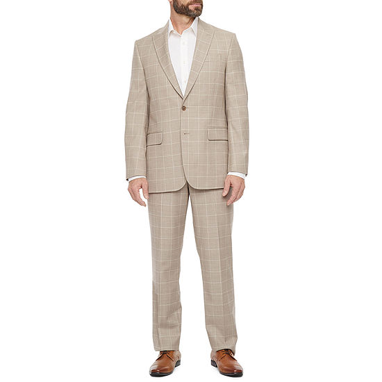 Stafford Signature Coolmax Men's Tan Texture Windowpane Classic Fit Suit Separates