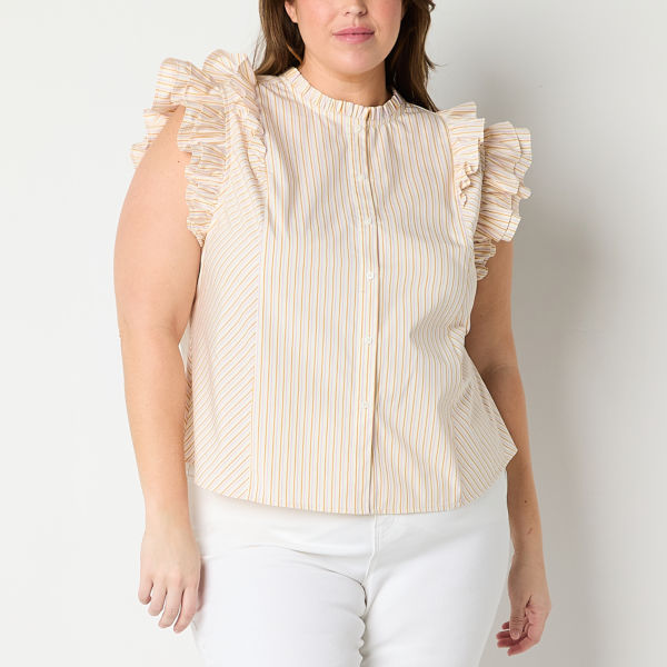 Worthington Womens Plus Mock Neck Sleeveless Blouse