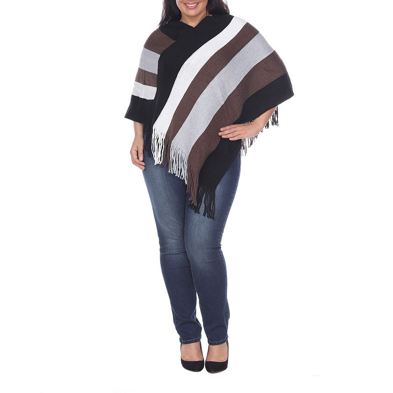 White Mark Womens Round Neck 3/4 Sleeve Striped Poncho Plus, Size One Size Fits Most, Multiple Colors