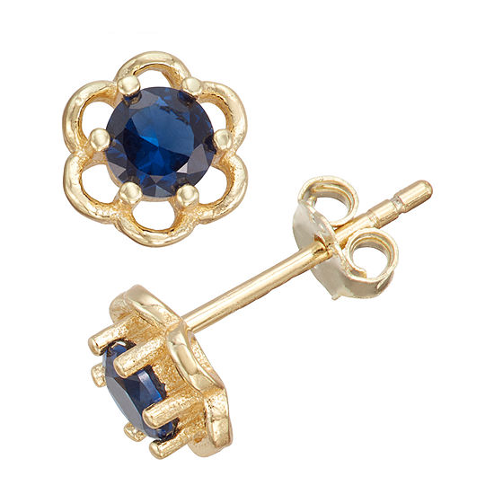Children'S Blue Cubic Zirconia 14K Gold Over Silver 5mm Flower Stud Earrings