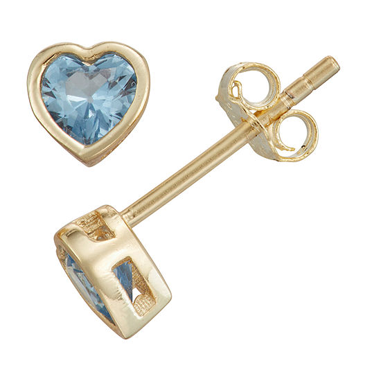 Children'S Blue Cubic Zirconia 14K Gold Over Silver 10.5mm Heart Stud Earrings