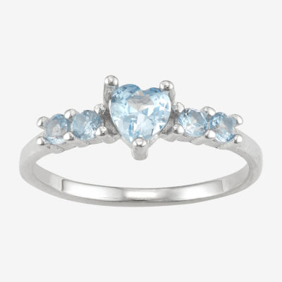 Girls Blue Cubic Zirconia Sterling Silver Heart Cocktail Ring