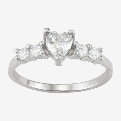 Girls White Cubic Zirconia Sterling Silver Heart Cocktail Ring