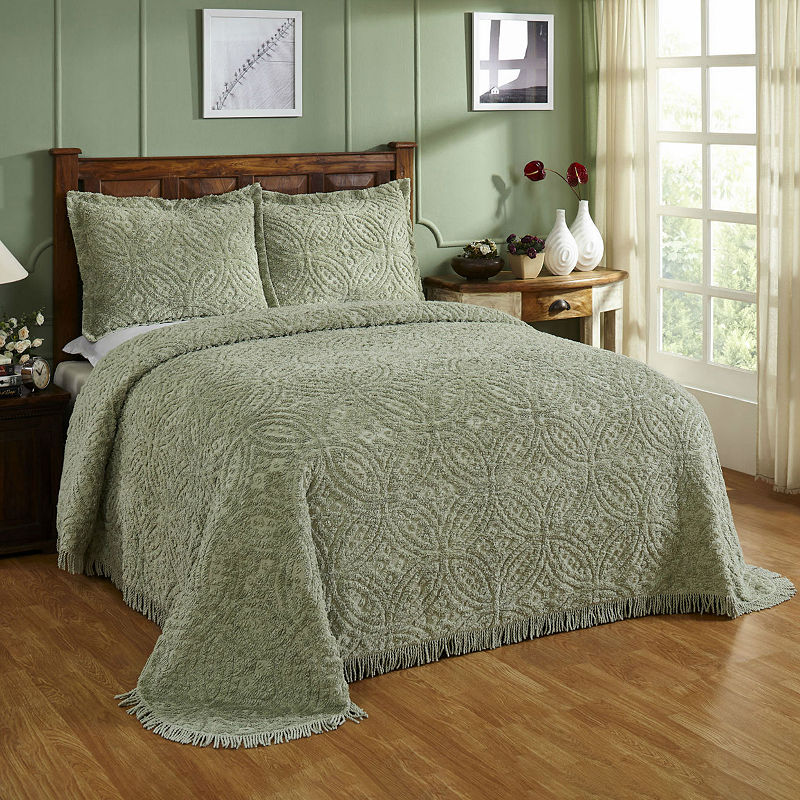 Better Trends Chenille Wedding Ring Bedspread, Queen, Green