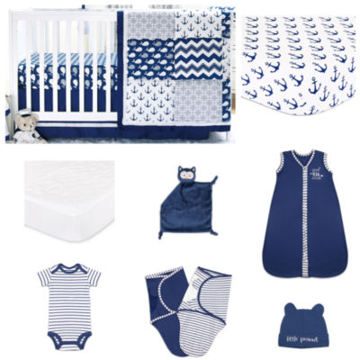 The Peanut Shell Navy Whale Crib Bedding Set