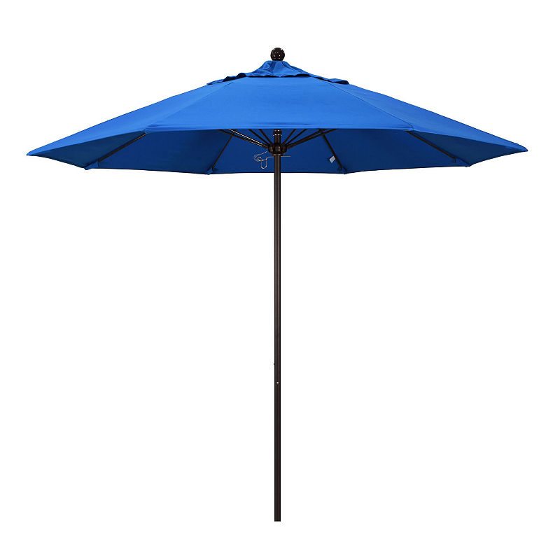California Umbrella 9' Venture Series Solid Olefin Patio Umbrella With Bronze Aluminum Pole Fiberglass Ribs Push Lift, Blue