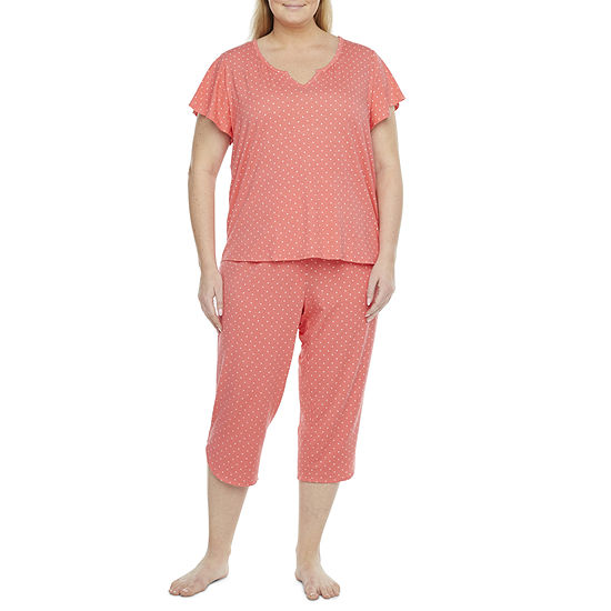 Liz Claiborne Womens-Plus 2-pc. Capri Pajama Set Short Sleeve V-Neck