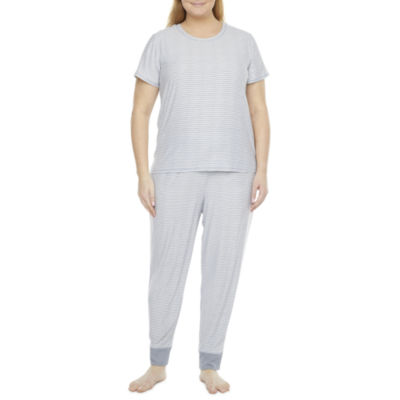 Jaclyn True Stripe Family Sleep Womens Plus Short Sleeve 2-pc. Pant Pajama Set