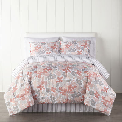 New home expressions comforter sets Home Expressions Cassia Floral Reversible Complete Bedding Set With Sheets Color Coral Jcpenney