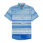 IZOD Mens Cooling Classic Fit Short Sleeve Striped Button-Down Shirt