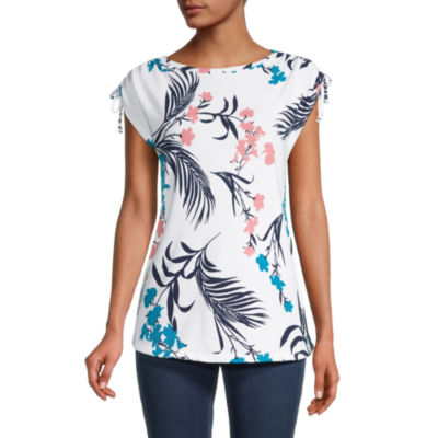 liz claiborne womens split crew neck short sleeve blouse