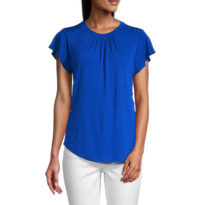 liz claiborne womens split crew neck short sleeve blouse