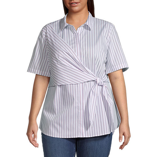 Liz Claiborne Womens Short Sleeve Wrap Shirt Plus
