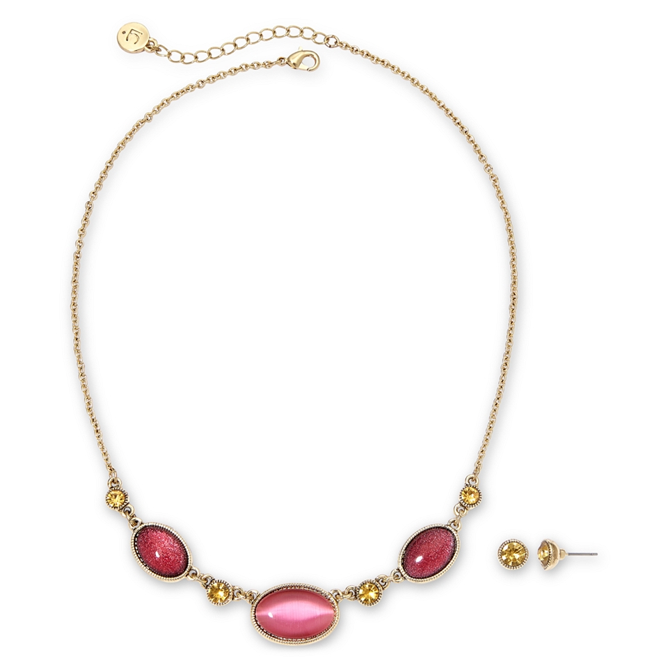 LIZ CLAIBORNE Gold Tone Multicolor Necklace and Earring Set, Red