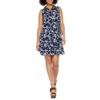 Ronni Nicole Sleeveless Shirt Dress, Color: White Navy - JCPenney
