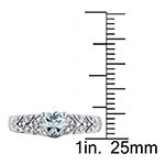 Modern Bride Gemstone Womens Diamond Accent Genuine Blue Aquamarine Sterling Silver Heart Engagement Ring