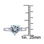 Modern Bride Gemstone Womens Genuine Blue Aquamarine Sterling Silver Heart 3-Stone Engagement Ring