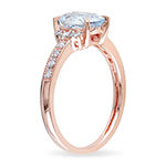 Modern Bride Gemstone Womens Diamond Accent Genuine Blue Aquamarine 18K Gold Over Silver Engagement Ring