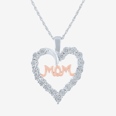 LIMITED TIME SPECIAL! 1/10 CT. T.W. Diamond "Mom" Heart Necklace in Sterling Silver with 14K Rose Gold Over Silver Accent
